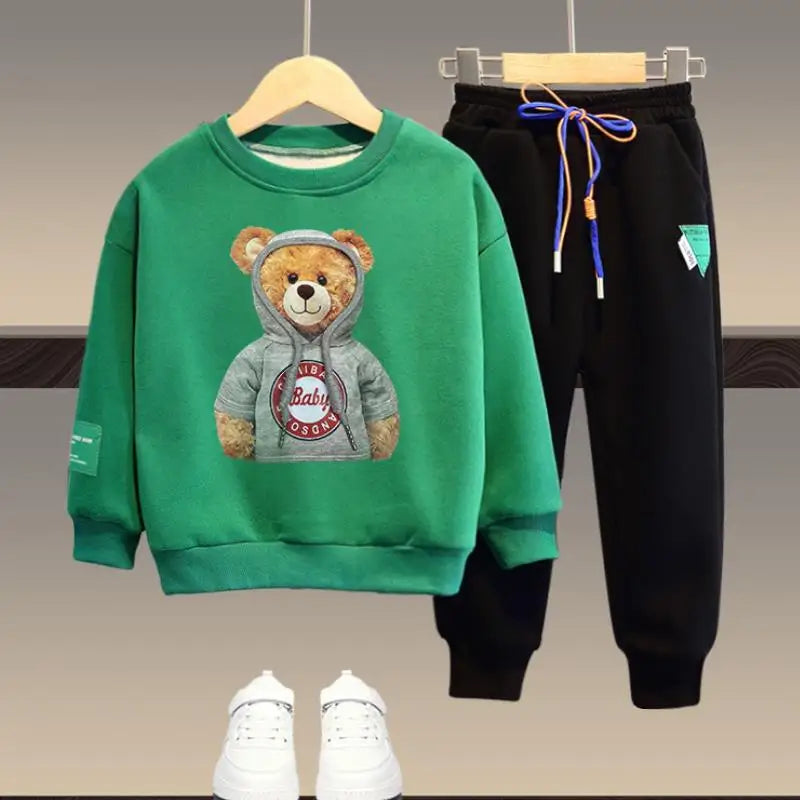 Kids Bear Embroidery Warm 2-Piece Clothing Set for Spring Autumn