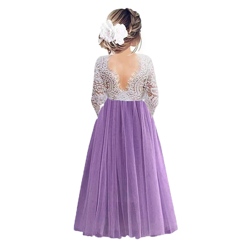 Kids Girls Flower Lace Design Princess Party Dresses for Summer childrensterritory