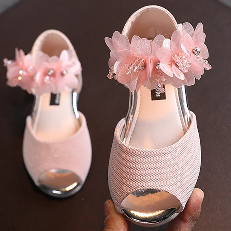 Girls Low Heel Rhinestone Flower Wedding Party Princess Shoes childrensterritory