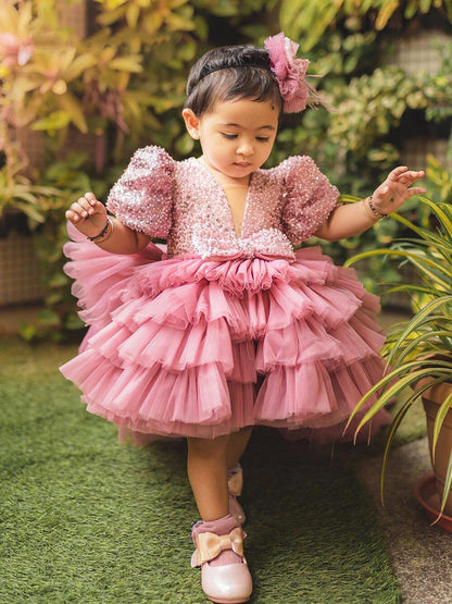 Fluffy High-Low Tiered Princess Birthday Party Gown for Girls childrensterritory
