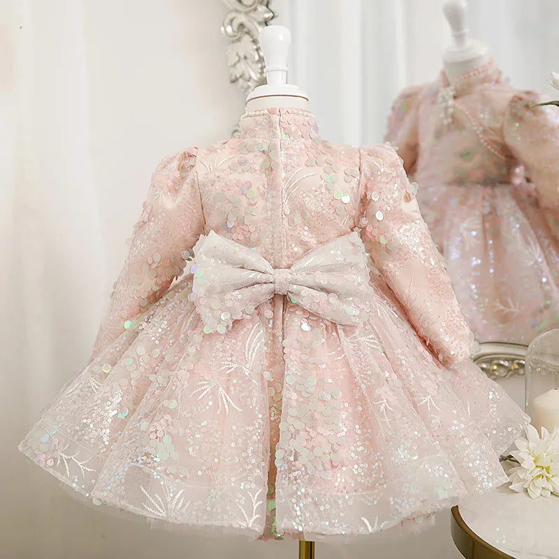 Luxury Elegant Deisgn Sequin Pink Little Girls Christening Gowns childrensterritory