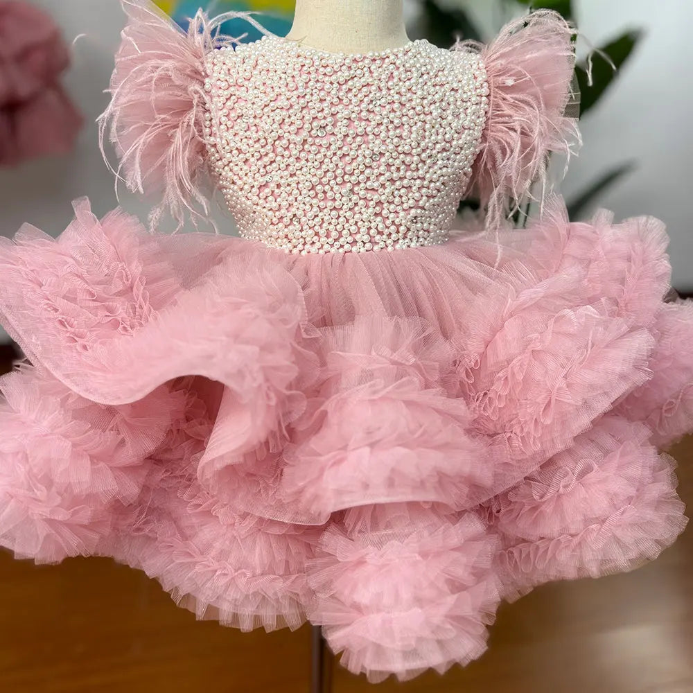 Pink Flower Girl Dress with Layers of Tulle for Wedding or Birthday childrensterritory