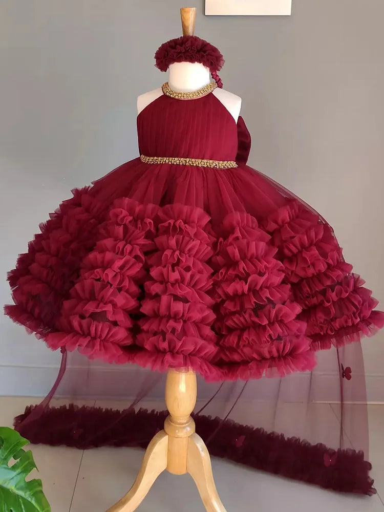 Wine Red Fluffy Baby/Kid Girls' Formal Princess Party Dress
