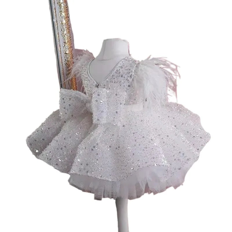 Baby/Kid Girls Feather Sequins Tutu Birthday Party Dress