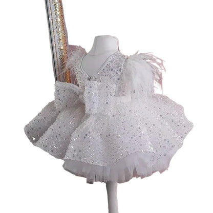 Baby/Kid Girls Feather Sequins Tutu Birthday Party Dress