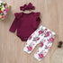 3Pcs Newborn Girl Bodysuit, Bow, Floral Pants Clothing Set childrensterritory