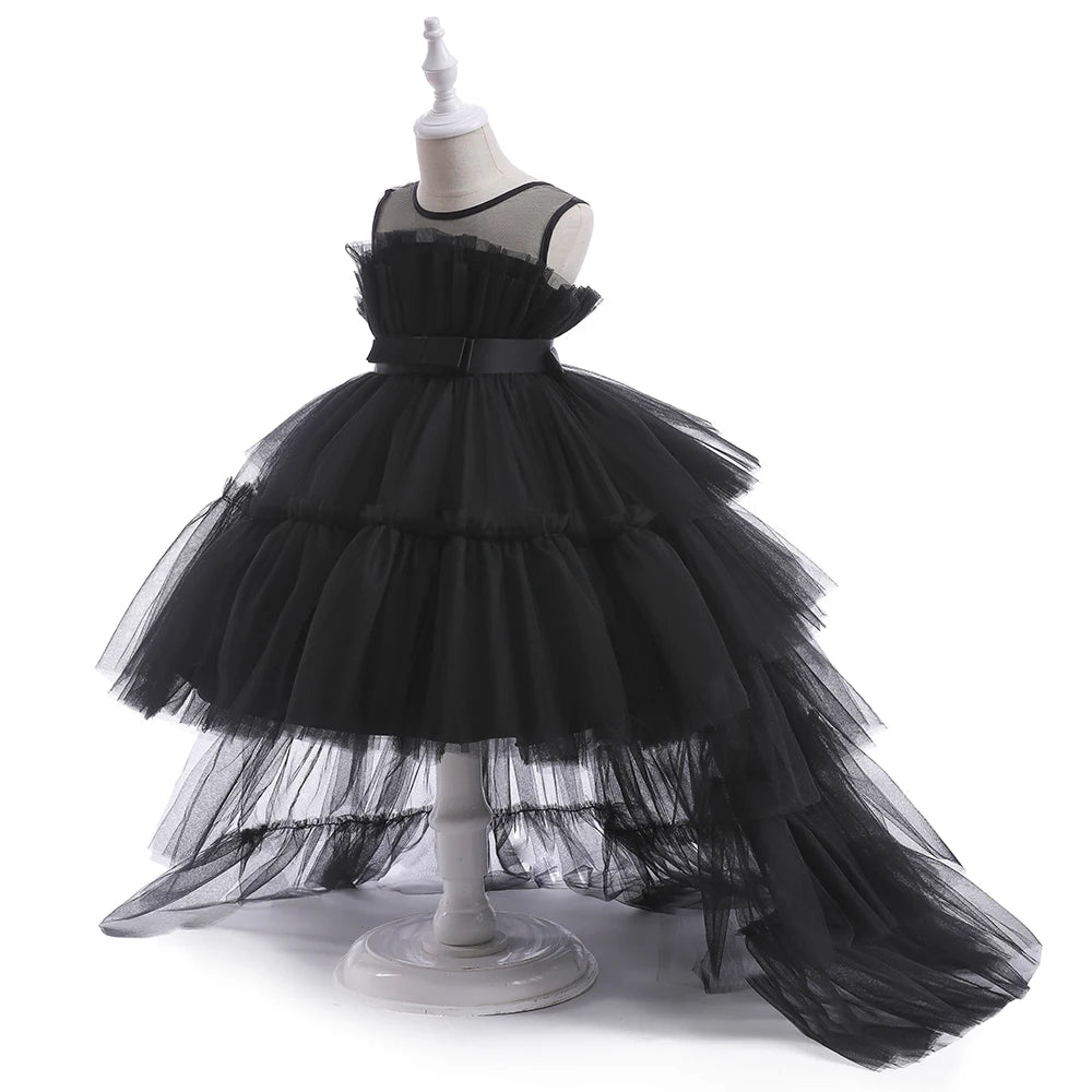 Kids Girls Formal Puffy Princess Wedding Birthday Dress with Trail