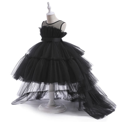 Kids Girls Formal Puffy Princess Wedding Birthday Dress with Trail