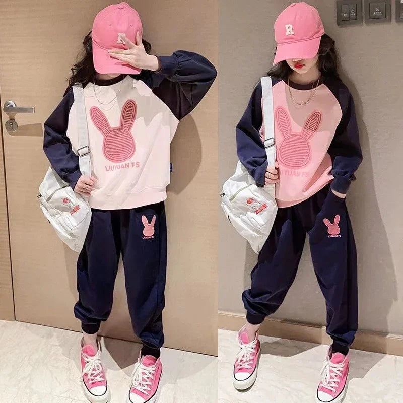 Cartoon Rabbit Pattern Girls Casual Sports Suit childrensterritory