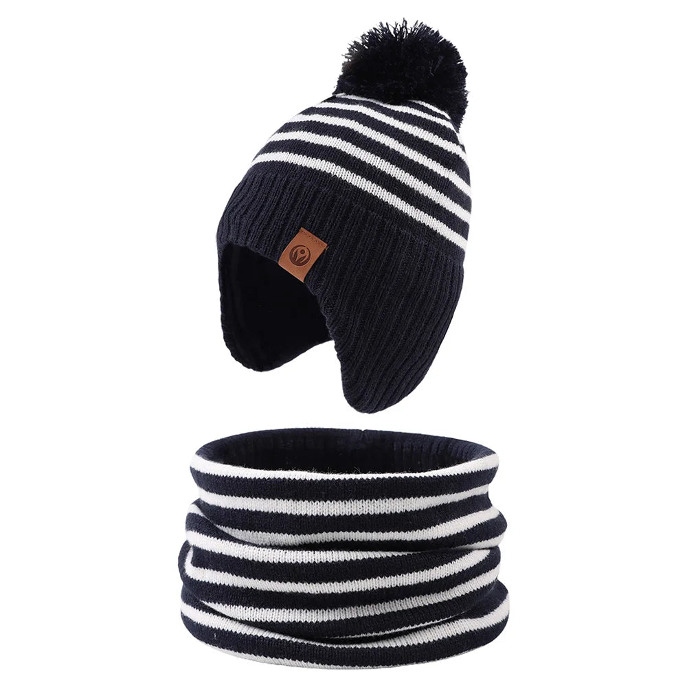 Baby/Kids Stripe Pompom Hat and Scarf 2Pcs Winter Set childrensterritory