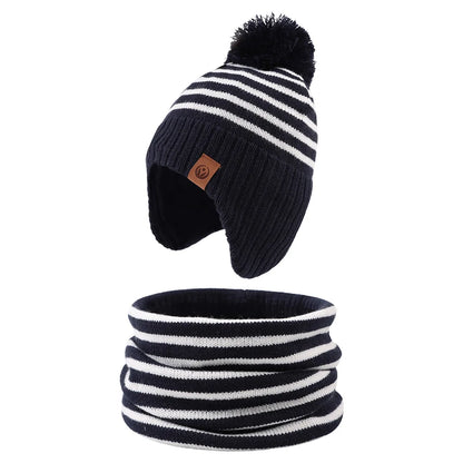 Baby/Kids Stripe Pompom Hat and Scarf 2Pcs Winter Set childrensterritory