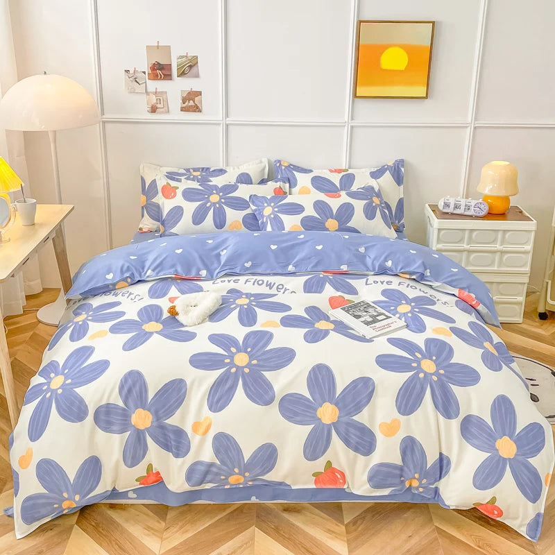 3/4-piece Cartoon Floral Print Soft Bedding Set For Home childrensterritory