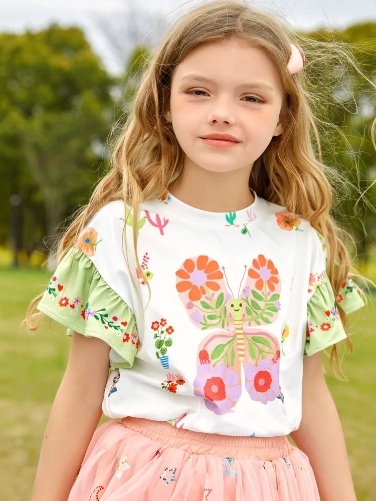 Cartoon Print Kids Girls T-shirt and Layered Skirt Set childrensterritory