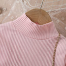 Girls' High-Necked Top and Denim Skirt with Belt Outfit Set childrensterritory