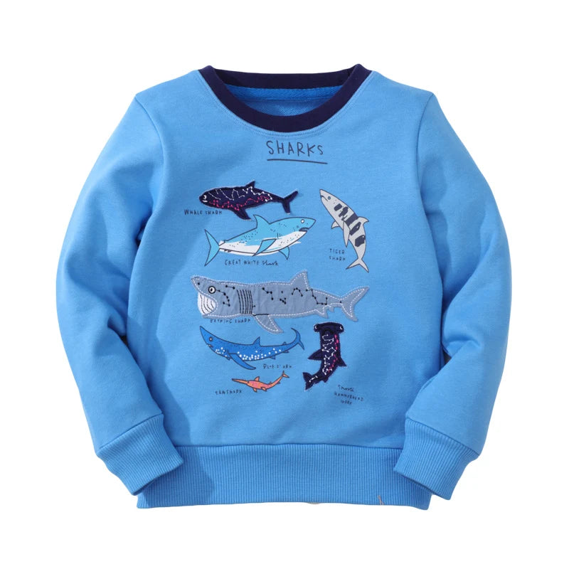 Shark Embroidery Pattern Long Sleeves Sweatshirts for Kids