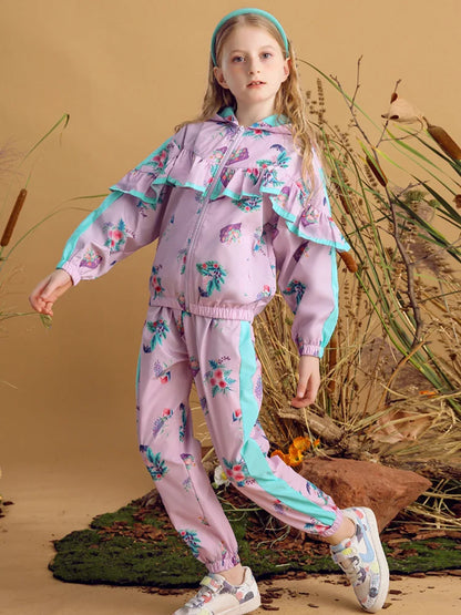 Girls Floral Print Hooded Jacket and Trouser Clothing Set childrensterritory