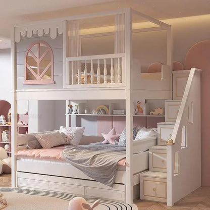 Beautiful Kids Bunk Beds with Large Storage Space and Guardrail