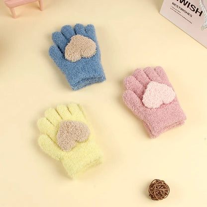 Kids Cartoon Design Furry Coral Fleece Short Gloves Mittens childrensterritory
