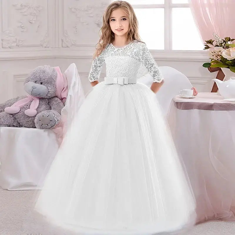 Little Girls Lace Design Long Party Dresses