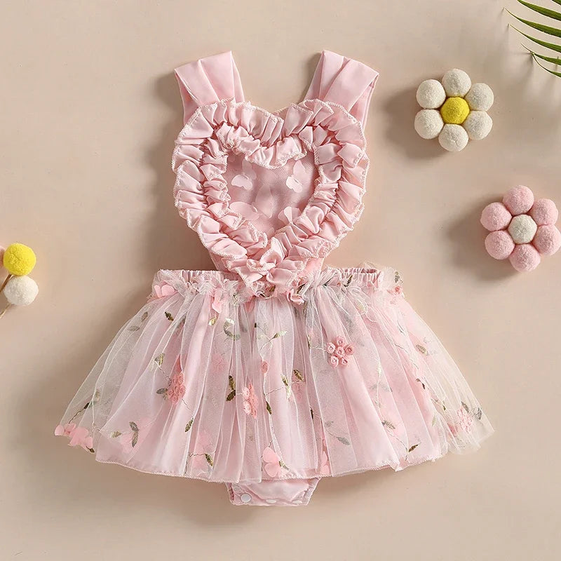Baby Girls Backless Lace Design Jumpsuit Party Dress childrensterritory