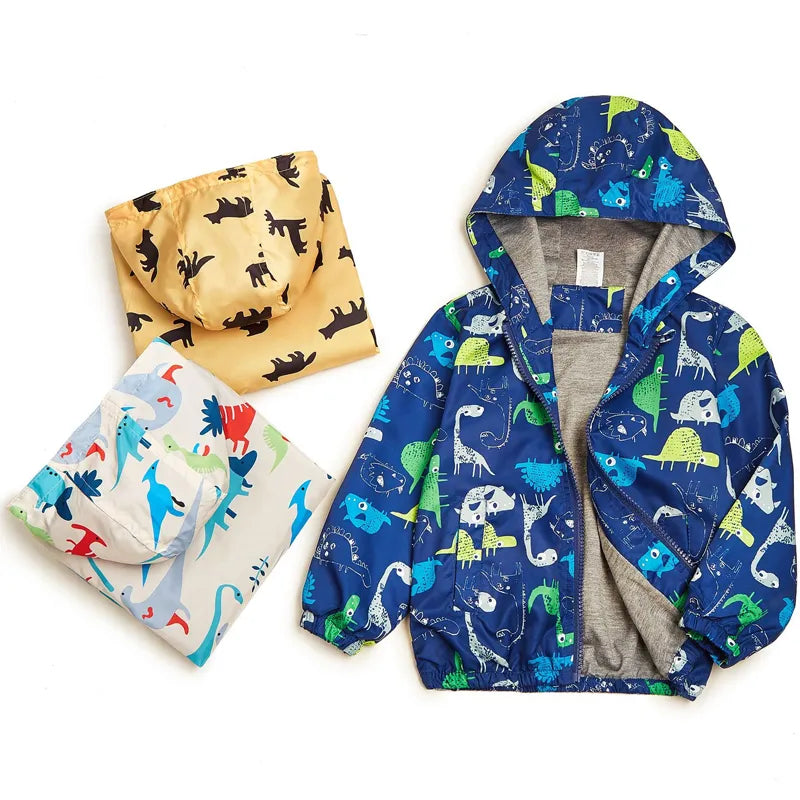 Kids Warm Cartoon Print Hooded Windproof Jackets childrensterritory