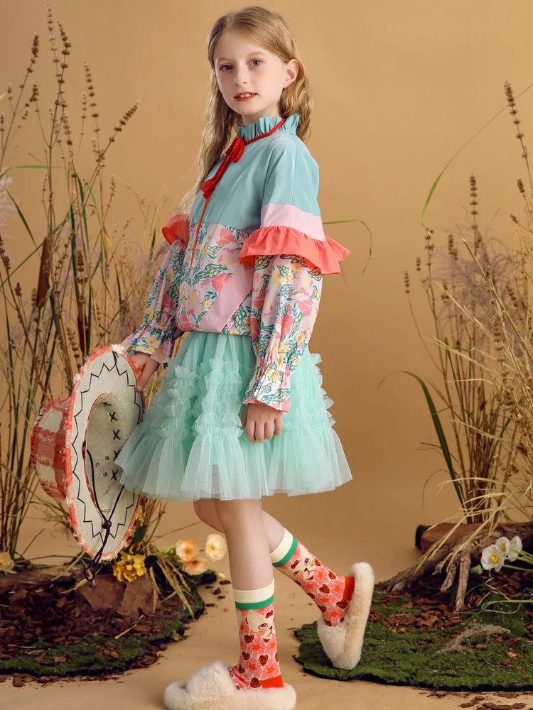 Floral Printed Two Piece Skirt Set for Girls childrensterritory