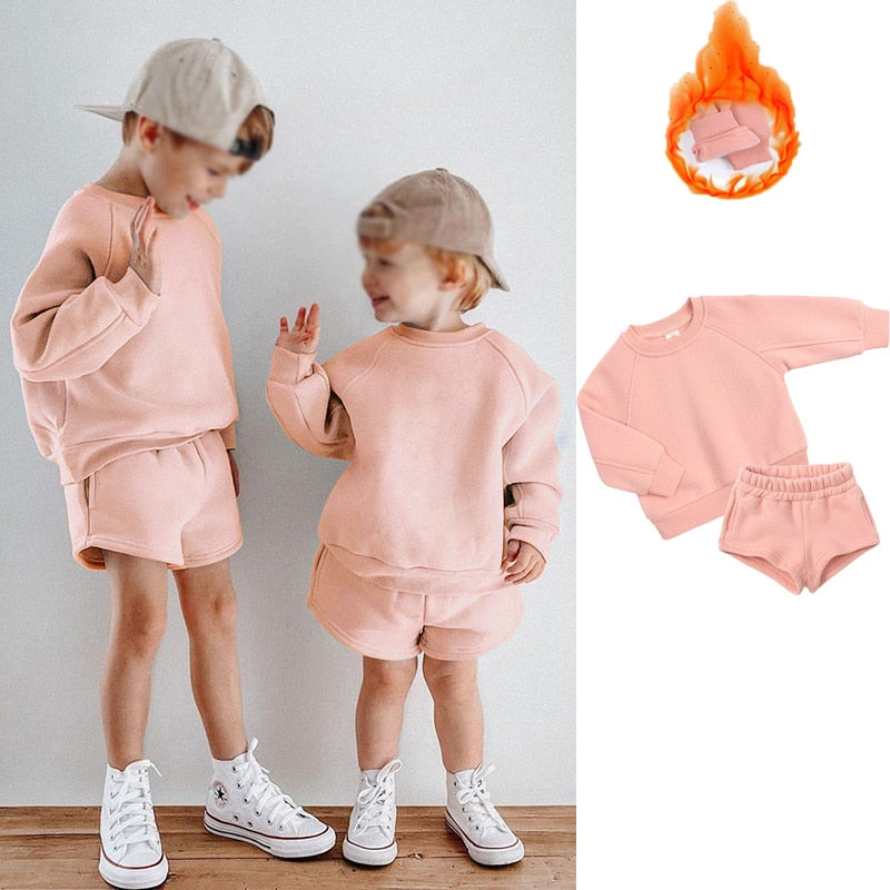 Kids Boys Girls Loose Sweatshirt with Elastic Joggers Shorts Set childrensterritory