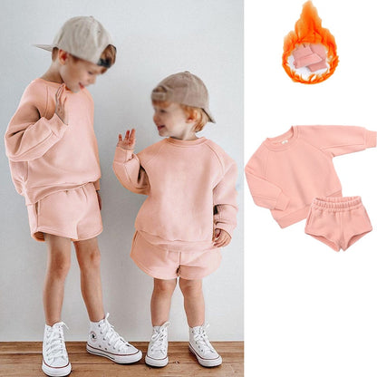 Kids Boys Girls Loose Sweatshirt with Elastic Joggers Shorts Set childrensterritory
