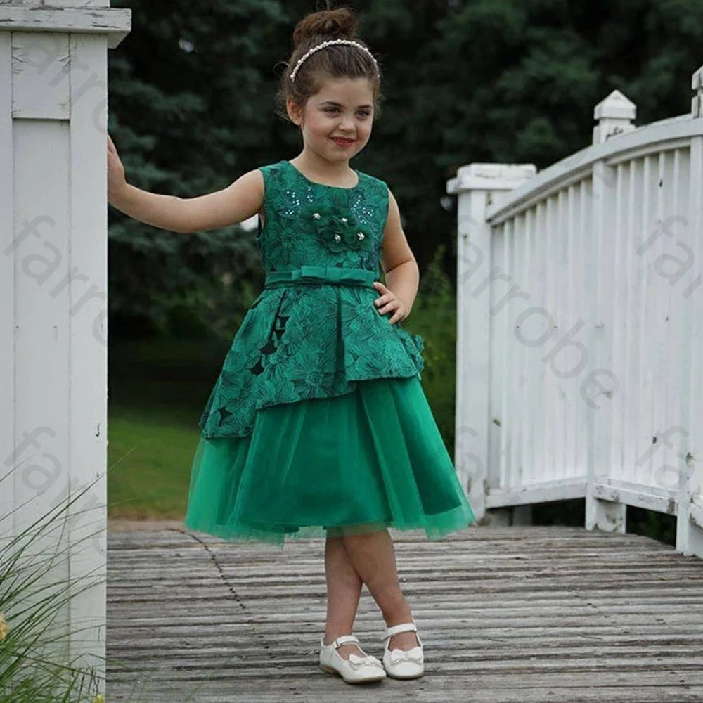 Sleeveless Fluffy Floral Birthday Party Dresses For Girls