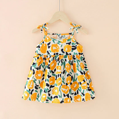 Floral Print Kids Girls Sleeveless Cotton Dresses childrensterritory