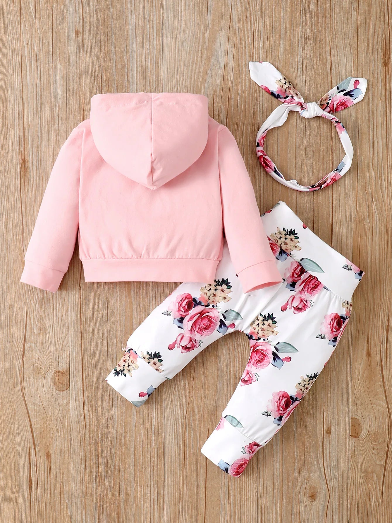 Newborn Baby Girl 3pcs Warm Floral Hooded Outfit Set