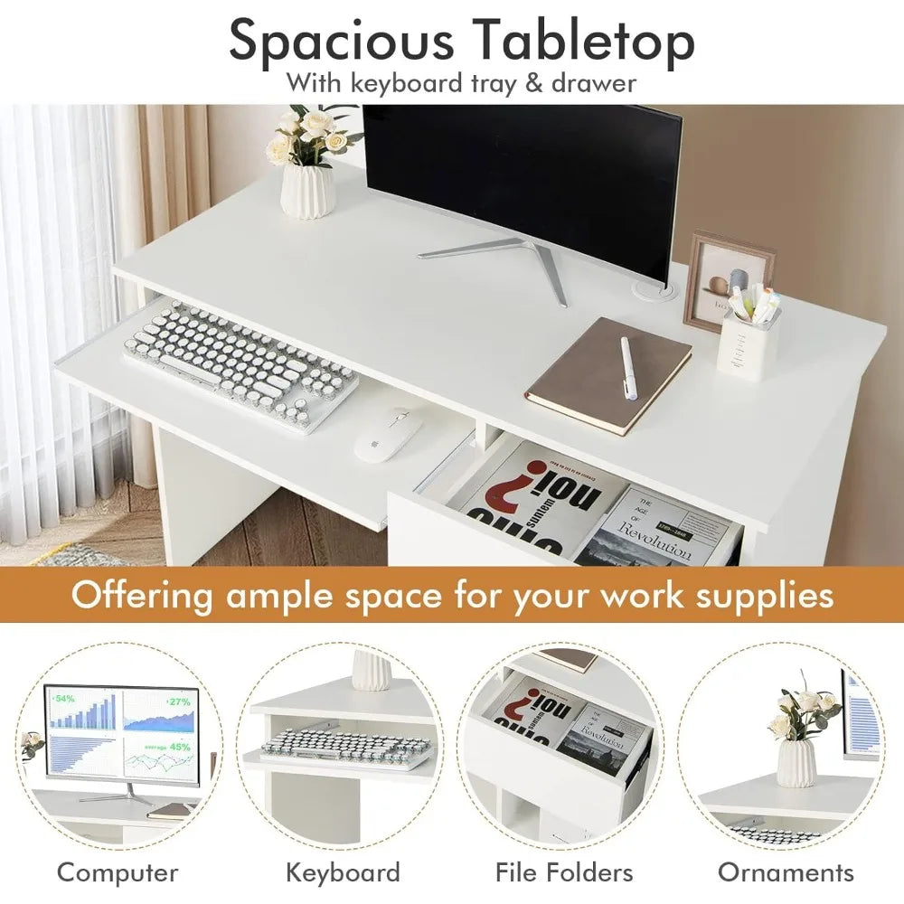 Adjustable Wooden White Computer Desk with Drawers childrensterritory