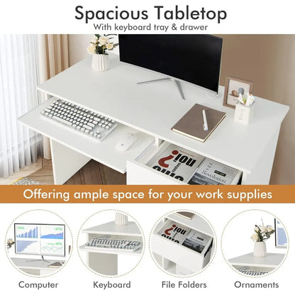Adjustable Wooden White Computer Desk with Drawers childrensterritory