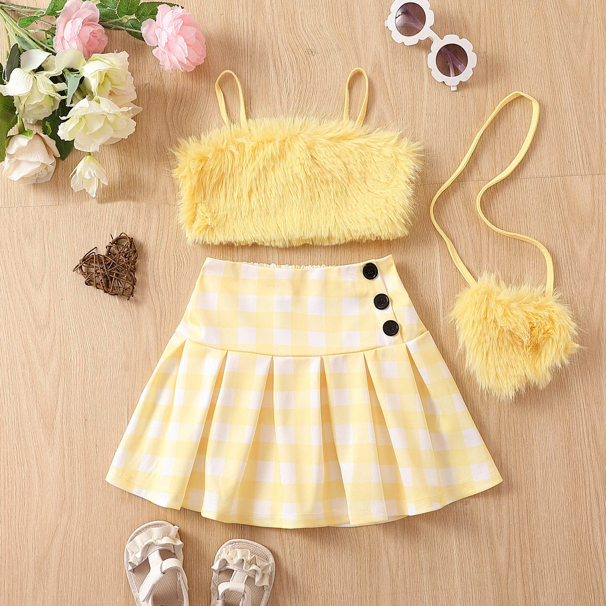 Kids Girls Summer Three-Piece Suit with Sling Bag childrensterritory
