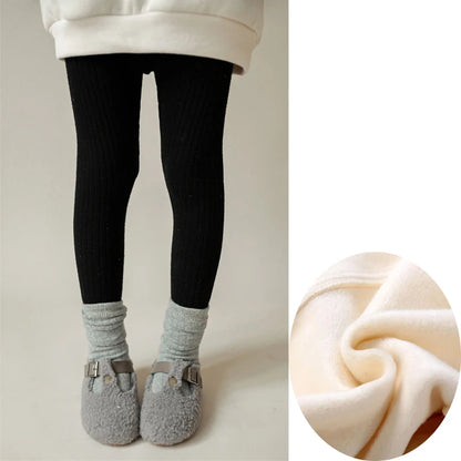 Kids Girls Warm Cotton Ribbed Leggings