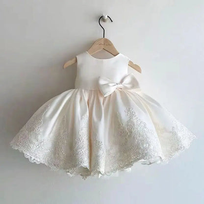 Sleeveless Bow Design Solid Lace Party Dresses For Girls childrensterritory