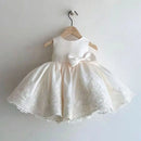 Sleeveless Bow Design Solid Lace Party Dresses For Girls childrensterritory