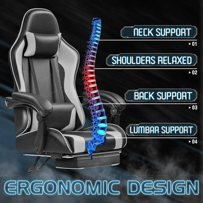 Adjustable Gaming Chair with Footrest and Massage Lumbar Support childrensterritory