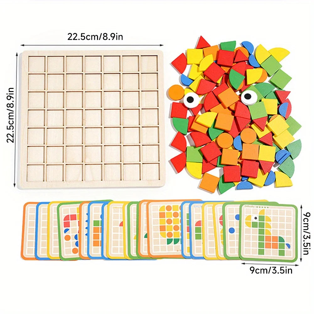 3D Geometric Shape 120Pcs Wooden Mosaic Puzzle Toy childrensterritory