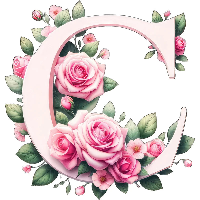 Self-Adhesive Pink Flower Letter Art Wall Decals