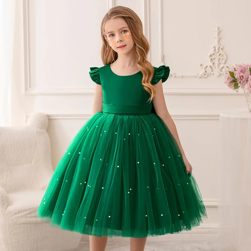 Kids Girls Big Bow Design Tulle Princess Dresses for Summer childrensterritory