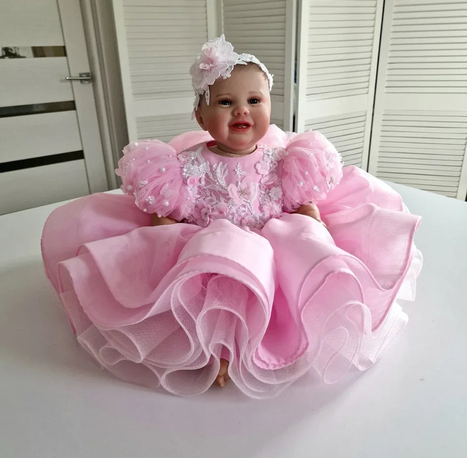 Little Girls Fluffy Tulle First Birthday Dress with Bow childrensterritory