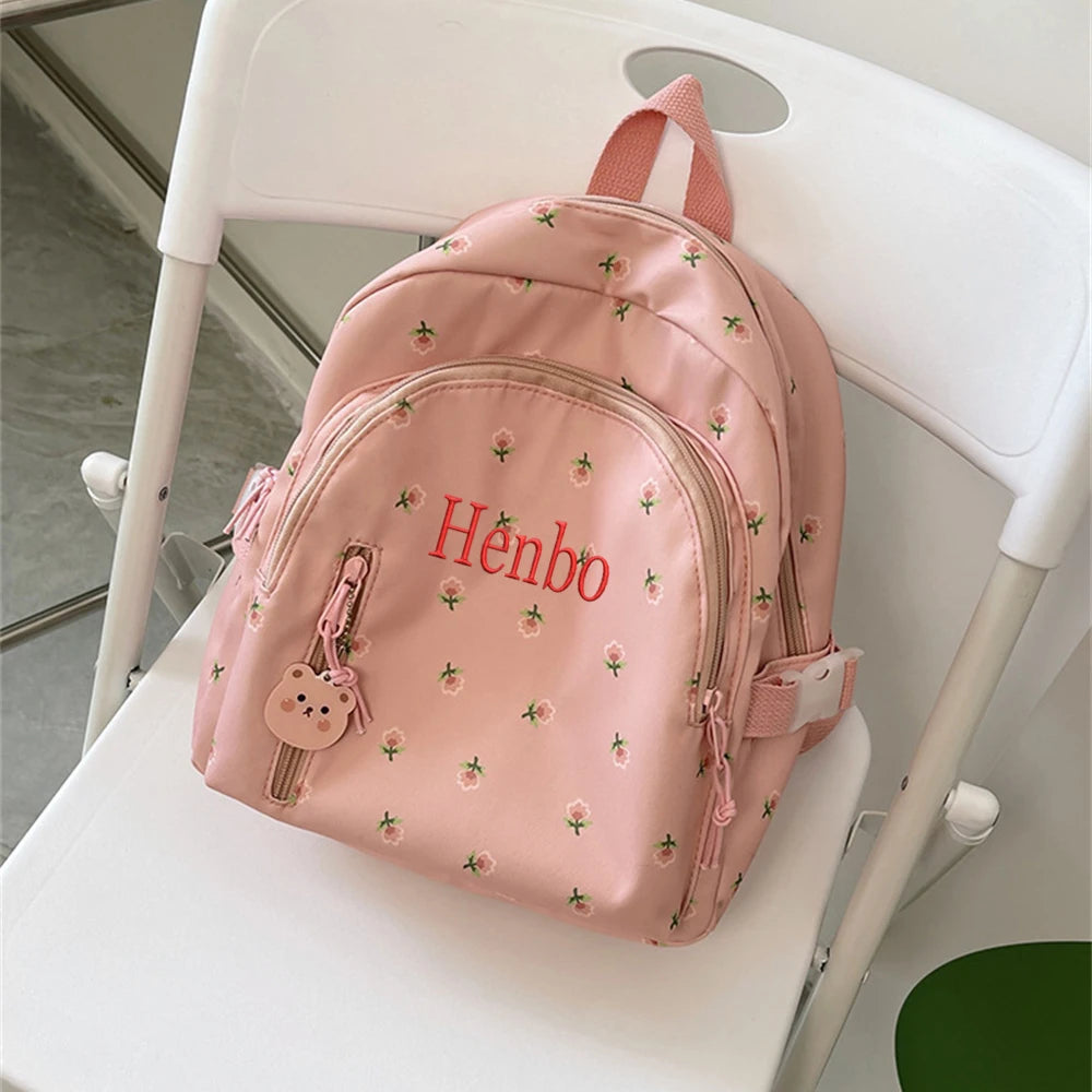 Personalized Embroidery Name Floral Backpack for Girls