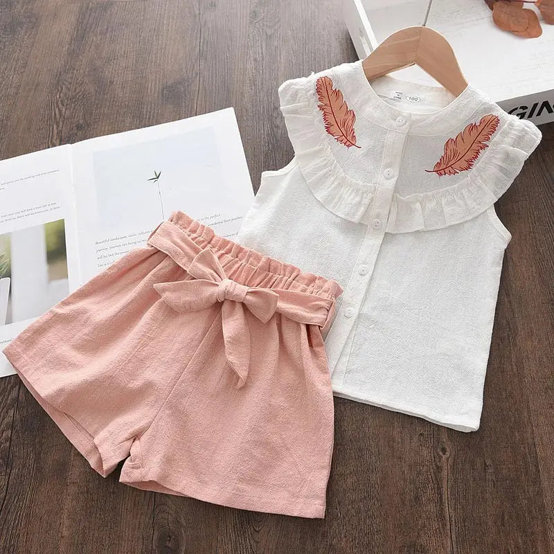 Kids Girls Cotton T-Shirt + Pant Summer 2 Piece Sets