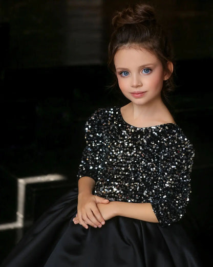 Baby/Kids Girls Glitter Black Princess Birthday Dress