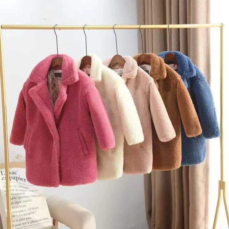 Girls' Long-Sleeved Soft Fur Winter Coat