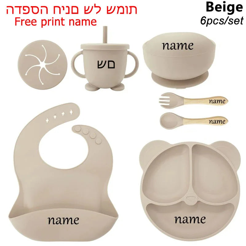 Personalized 6Pcs Toddler Feeding Suction Bowl Silicone Plates Set childrensterritory