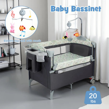 Baby Bedside Bassinet with Wheels and Storage Basket