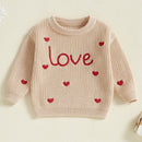 Baby Girl Heart Print Crew Neck Knitted Sweaters childrensterritory