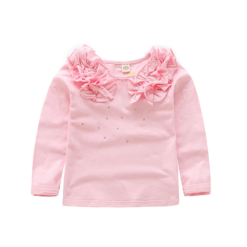 Girls' Long-Sleeved Flower Design Summer T-Shirts childrensterritory